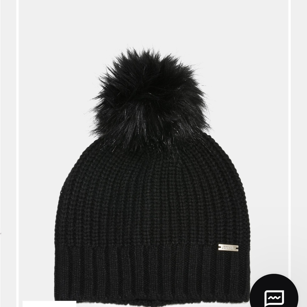 Armani Exchange black  pompom topped wool beanie